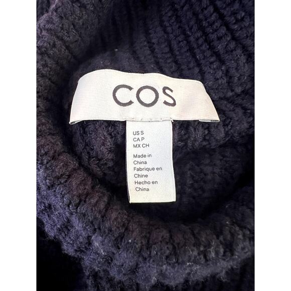 COS Navy Blue Oversized Heavy 100% Wool Knit High Neck Pullover Sweater Size S - Picture 6 of 9